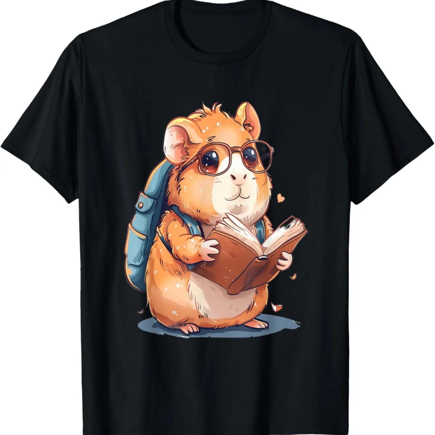 

Guinea Pig Reading Book Back To School Animal Boys Girls T-Shirt S чёрный