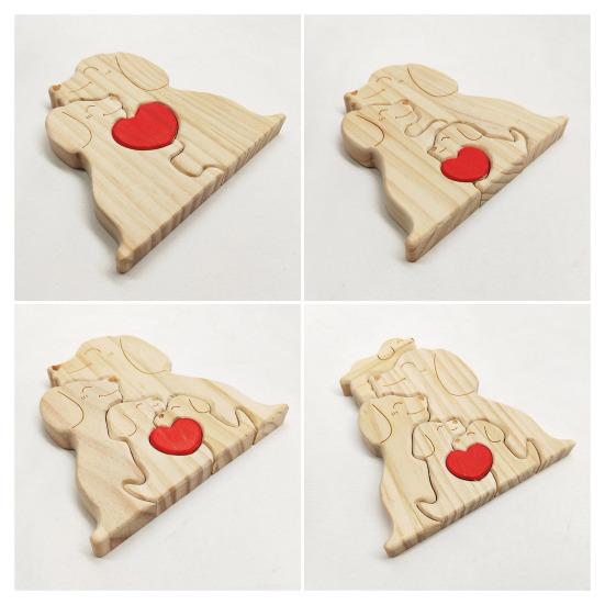 Wooden Dog Family Puzzle Loving Family Dog Jigsaw Puzzle with Red