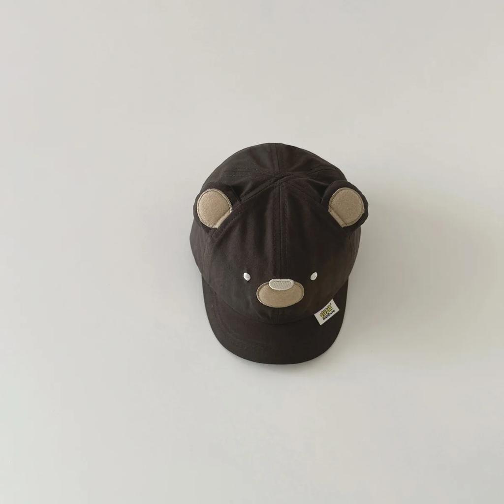 Korean Sporty Fashion Young Kids Baseball Cap Cute Cartoon Bear Peak Cap for Toddler Spring Travel Baby Sunshade Hat