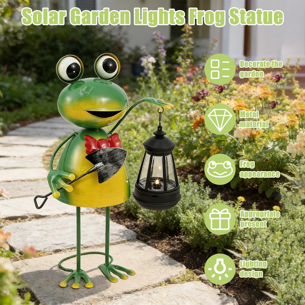 Solar Lights Frog Statue Waterproof Outdoor Solar Frog Garden Sculpture Solar Powered Frog Garden Statues Ornaments for Backyard