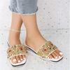 Fashion Lady Slippers Summer New Fashion Open Toed  Roman Shoes for Women Rhinestones Sexy Flat Flip Flops Slides Zapatos Mujer