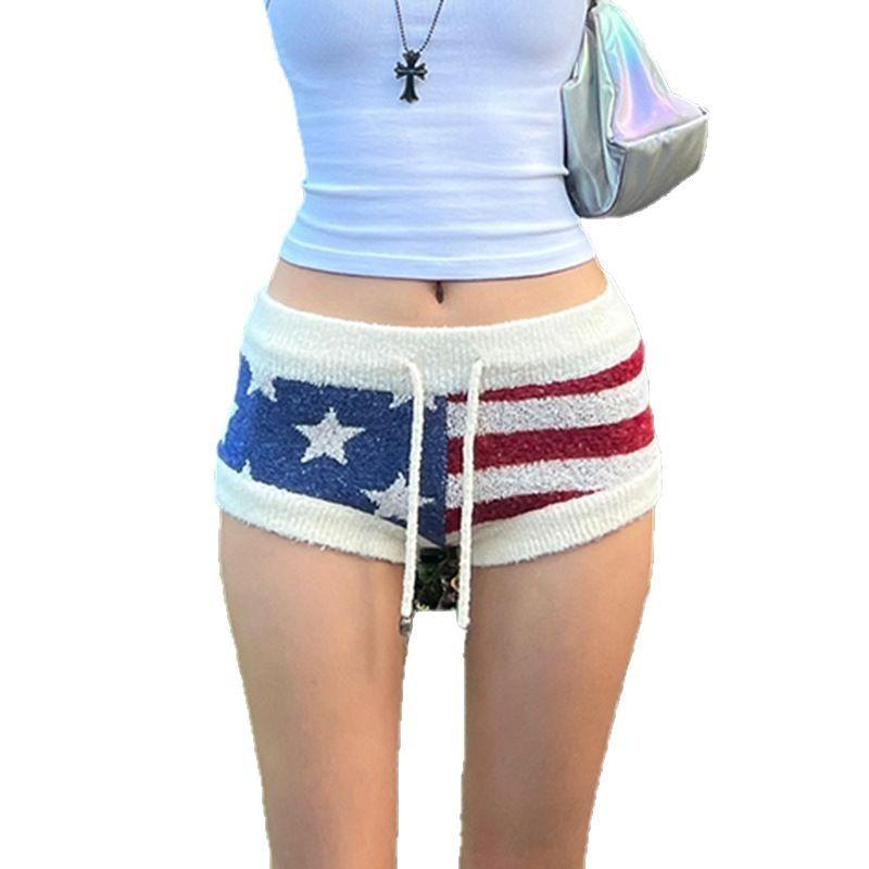 American star print neck sling tight Spice Girl elastic woolen vest spring and summer top