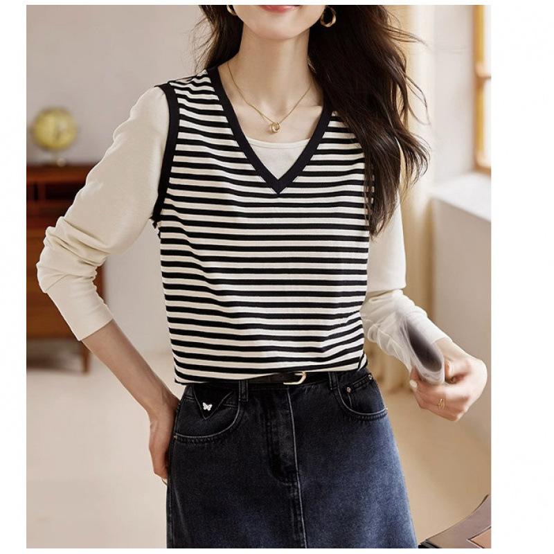 

DAFIFY Женские Модные Повседневные Осенне-Зимние Свитеры с V-образным вырезом и длинными рукавами с полосатым принтом Size: One Size