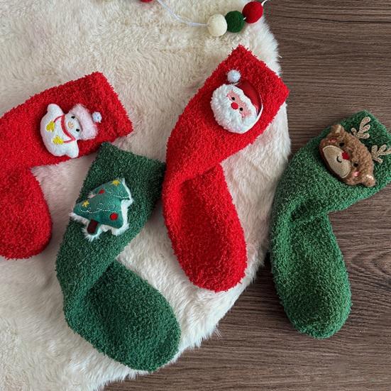 1 Pair Plush Christmas Socks with Non-Slip Grip Festive Holiday Floor Socks Soft Warm Fleece Stockings Gifts for Kids Adults