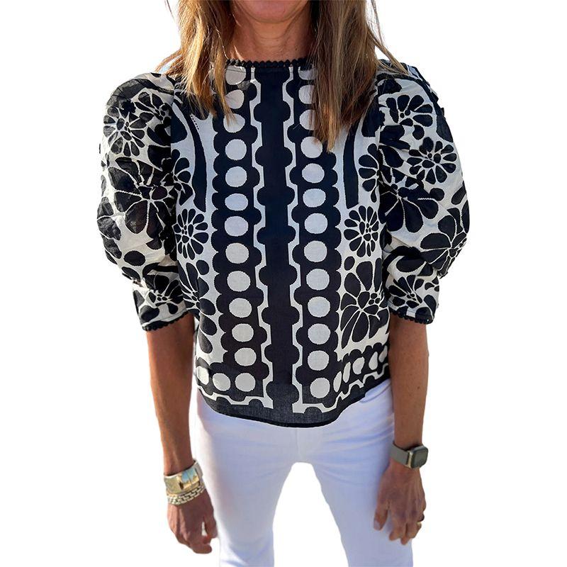 

Fashion Florals Print round Neck Short Sleeve Pullover Women 2024 Summer New Arrival Loose Easiest for Match Half Sleeve Shirt Women Black P2 Size XL fit (70.00 kg-75.00 kg