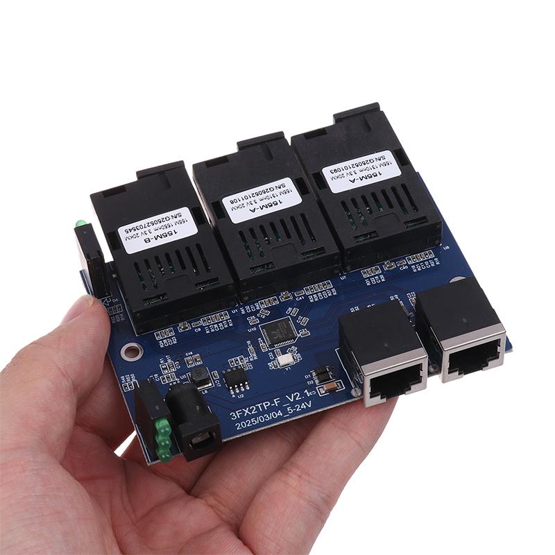 1Pc 3F2E Fast Ethernet Switch Converter 20KM Ethernet Fiber Optical Media Converter Single Mode 2 RJ45 3 SC Fiber Port
