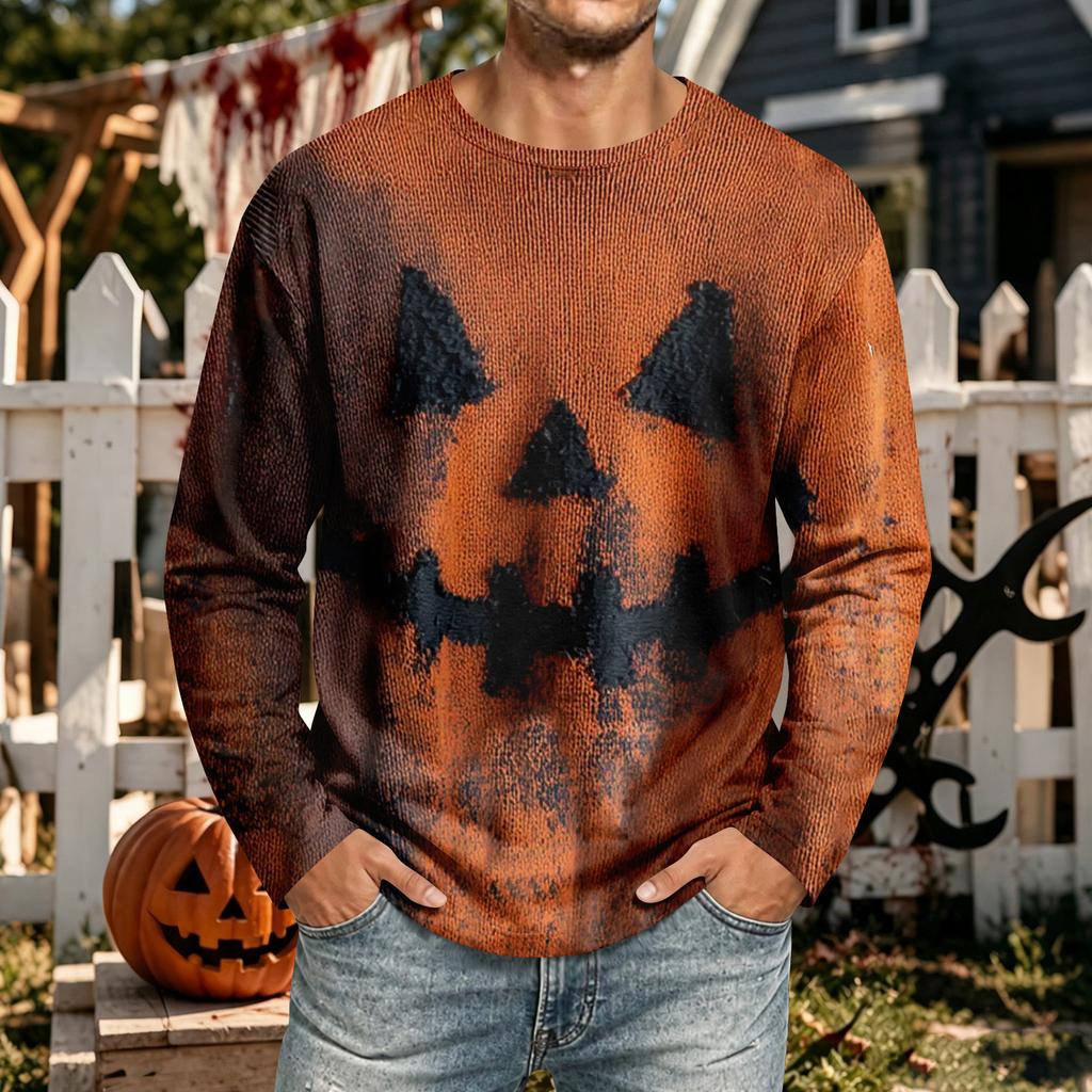 Men's Halloween Neck Long Sleeve Shirt Casual Comfortable Top