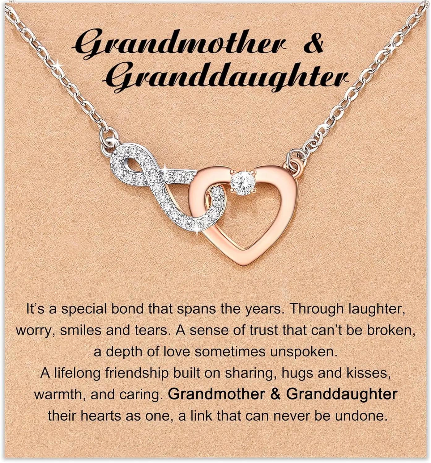 Grandma/Mom/Mother-in-Law/Daughter/Granddaughter Interlocking Heart Necklace for Mothers Day Wedding Birthday Christmas Gifts