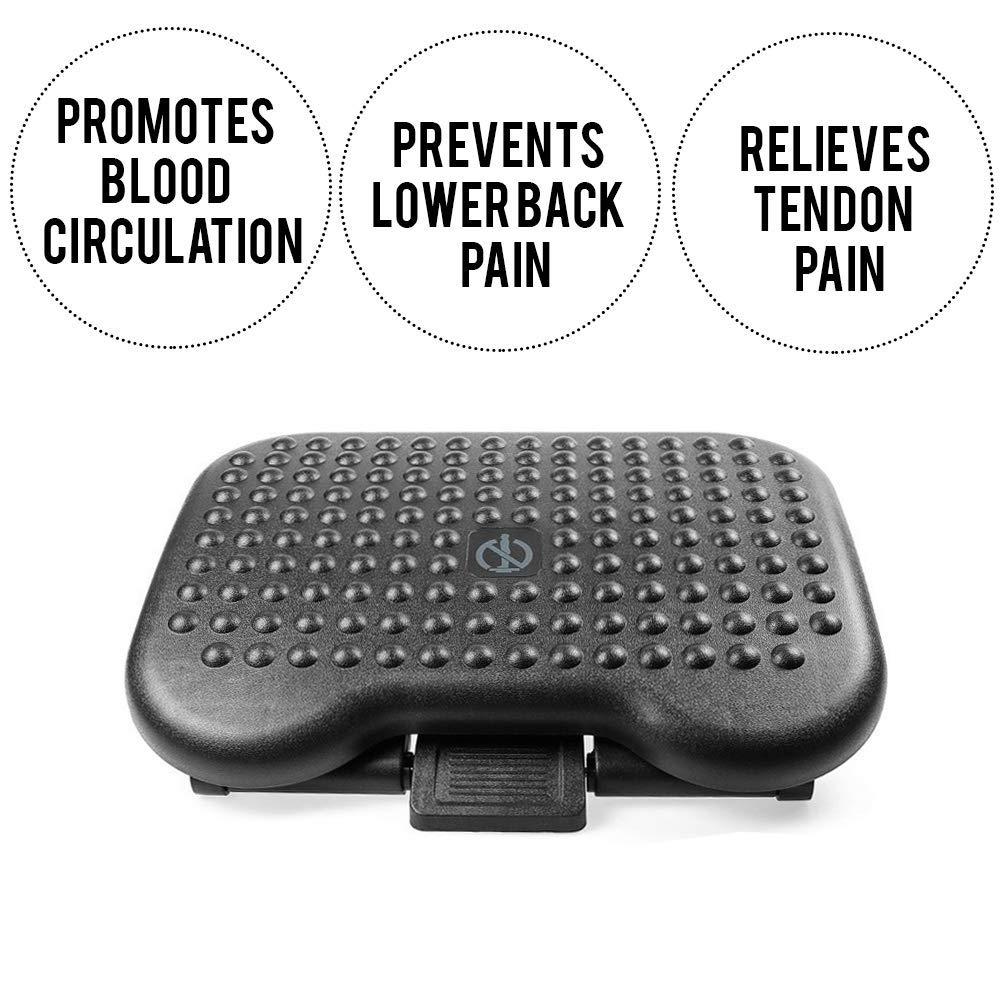 Adjustable Tilting Footrest Under Desk Ergonomic Massager Multifunction Foot Rest Pad Footstool Home Office Health Care Black 45x35cm