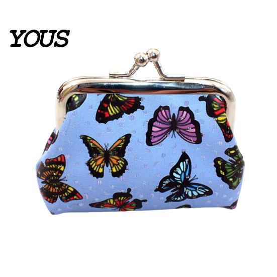 Travel Small Storage Pouch Women Coin Purse, Vintage PU Leather Change Butterfly Cute Bag Kiss Lock Pouch, Pocket-Sized, Mini Purse for Durable Wallet