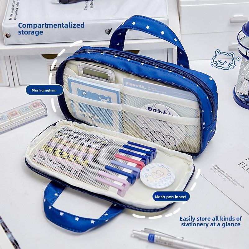 Cat Large Capacity Pen Bag With Lace Handle For School And Office Use