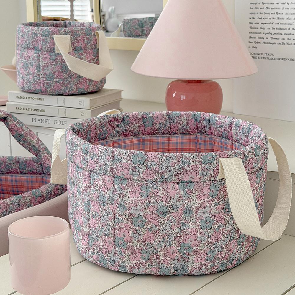 Airfriend SML Vintage Floral Organizers Basket With Handle Home Room Quilted Storage Basket For Snack Clothes Toys