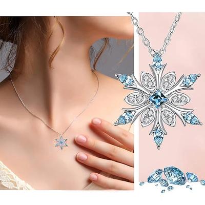 Romantic Blue Snowflake Pendant Necklace New for Women Christmas Party Aesthetic Female Neck Accessories Luxury Jewelry