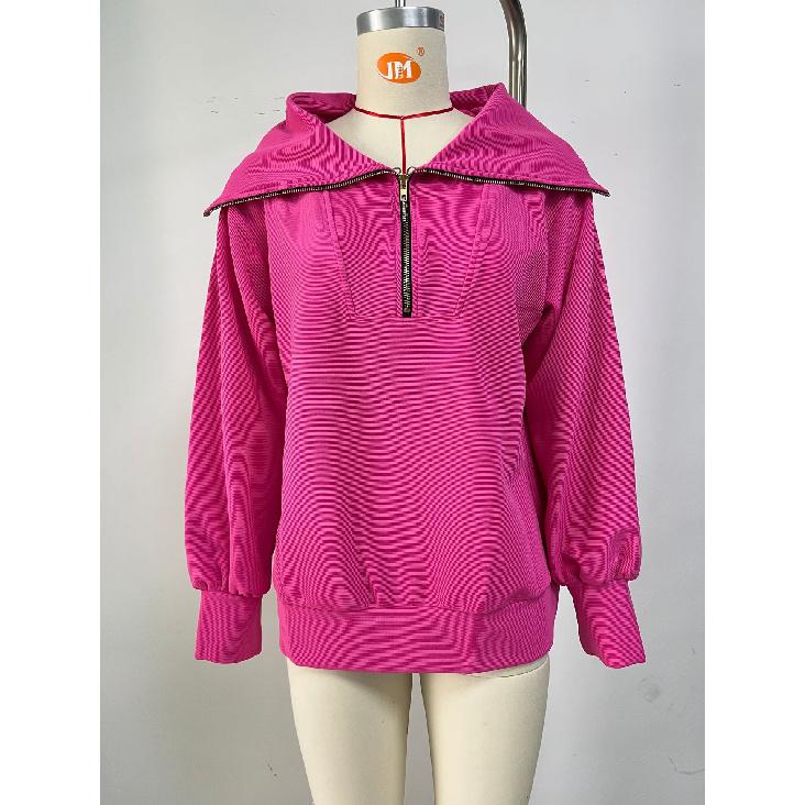 2024 European And American Autumn And Winter New Long Sleeved Zipper Lapel Shawl Pullover Hoodie For Women