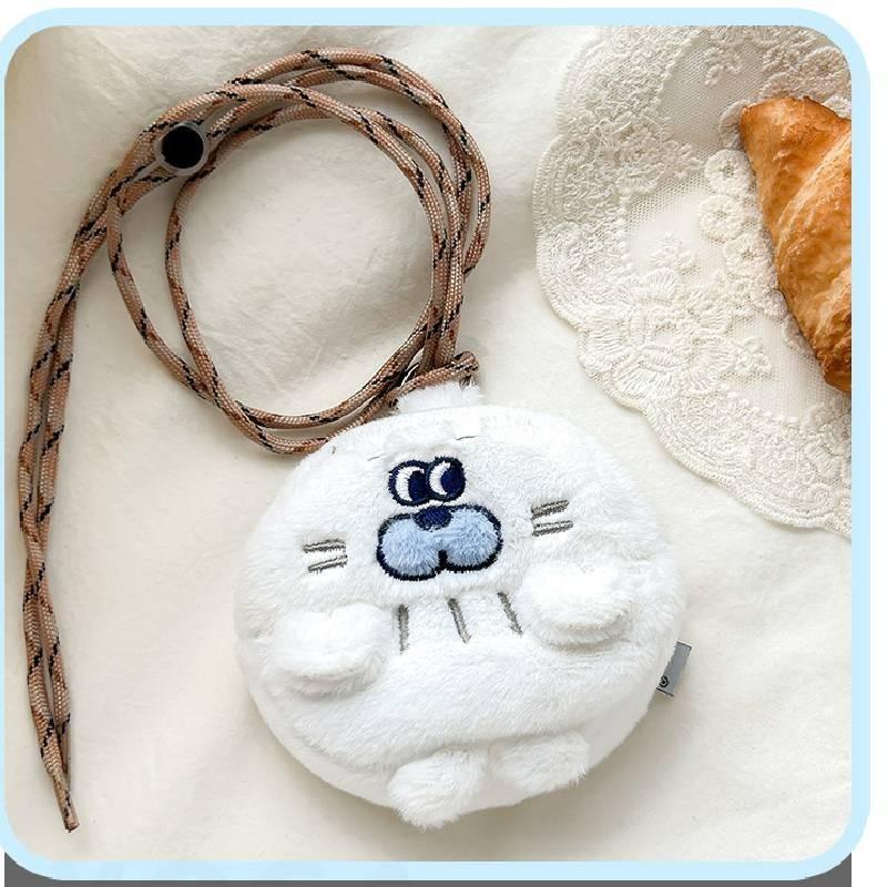 Cute Pudding Little Seal Plush Neck Hanging Earphone Case Coin Purse Cartoon Girlfriends Mini Bag Sweet