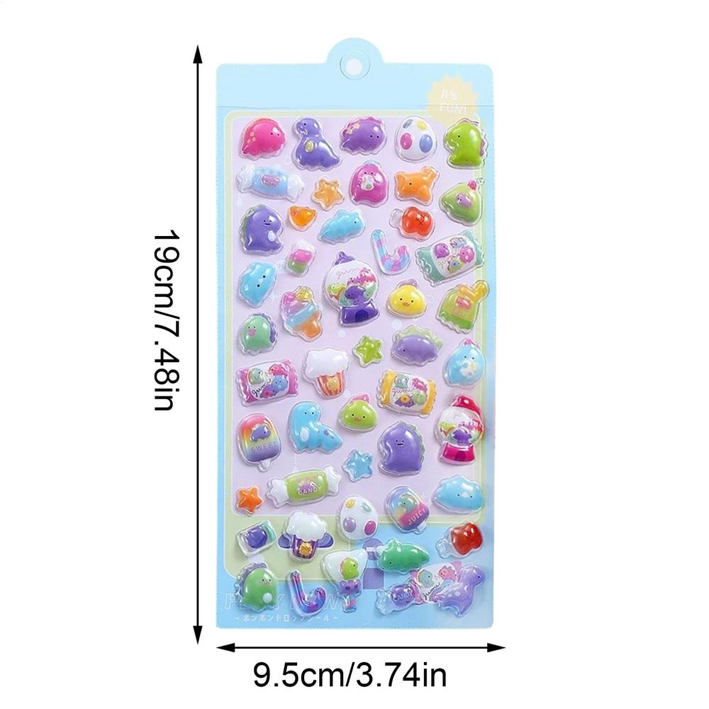 

3D Embossed Cartoon Sponge Stickers 6pcs 3D Transparent Mobile Phone Scrapbook Stickers Pvc Epoxy Resin Stickers Gifts For Kids