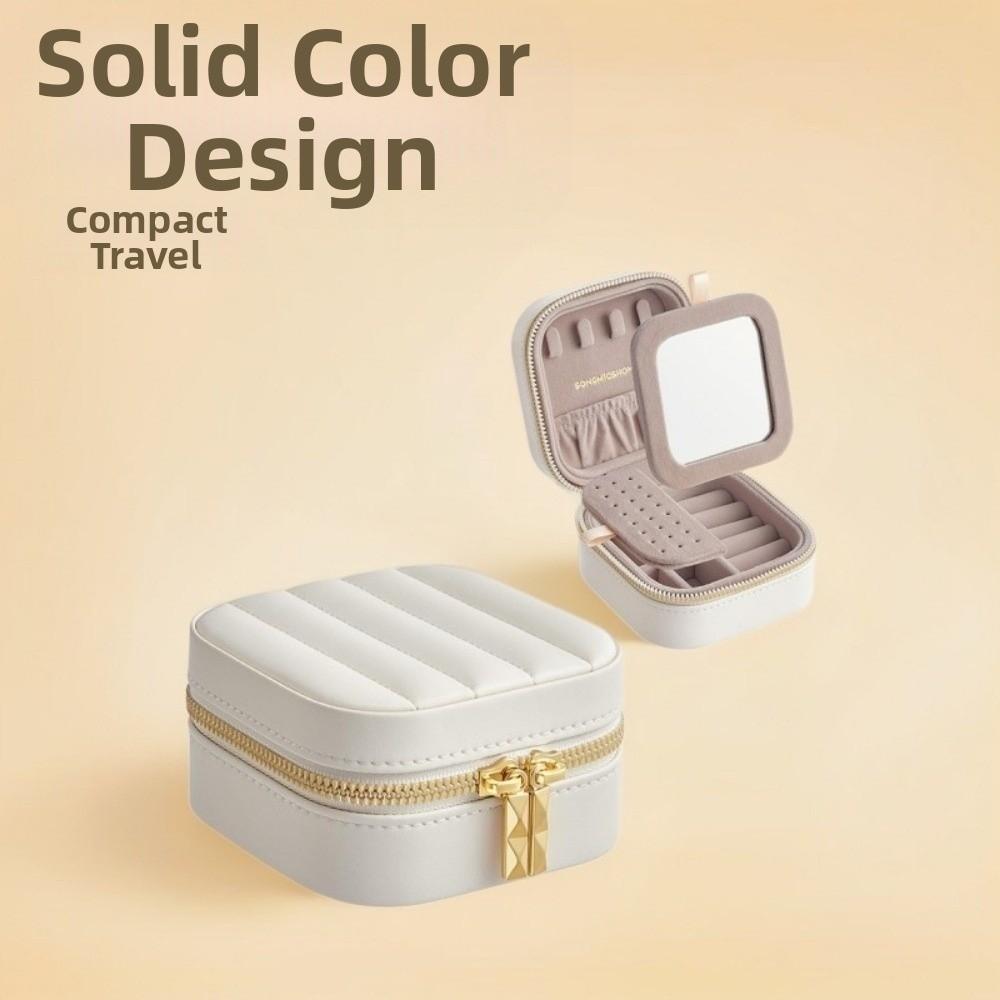 Solid Color Mirror Jewelry Box Detachable Necklace Storage Box Jewelry Storage Case Vacation