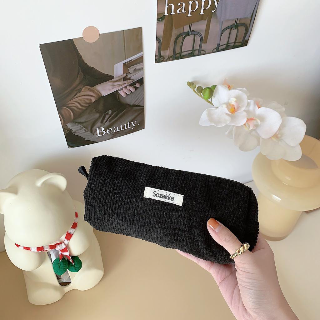 Retro Corduroy Solid Color Pen Bag Student Pencil Case Box Pencil Pouch Women Cosmetic Bags Makeup Bag Key Lipstick Storage Bag