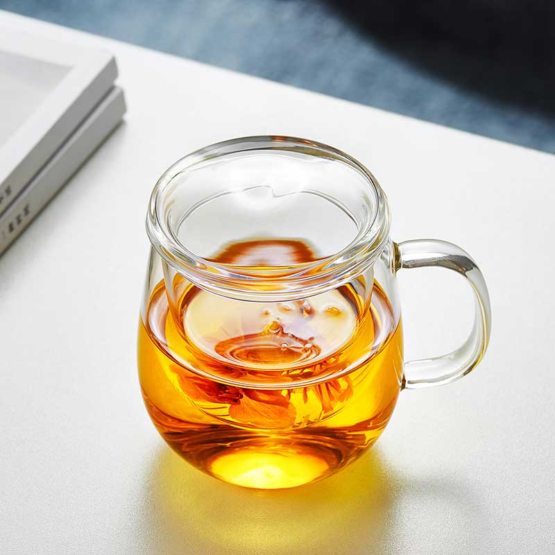 Lvchangming Glass Tea Cup with Infuser, Thick Heat-Resistant Tea Separation Cup for Office And Home Use, 520ml