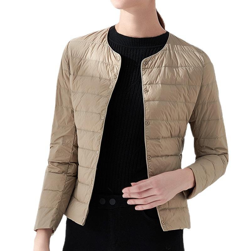 Light down jacket women's round neck autumn and winter new fashion slim-fitting white duck down short coat women
