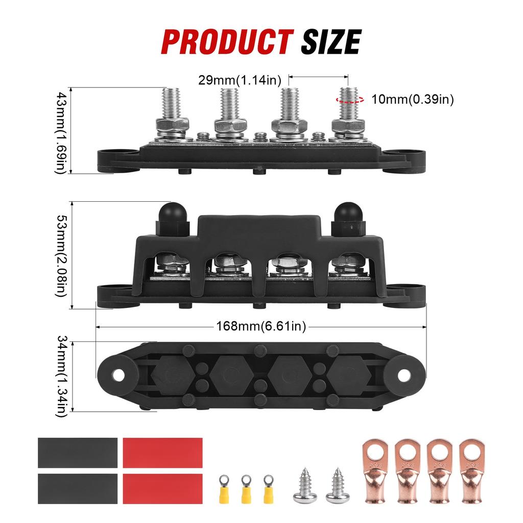 Bus Bar 12V-48V 250A Power Distribution Block 4 Posts Junction M8 M10 For Marine Automotive Copper Battery Busbar Terminal Block