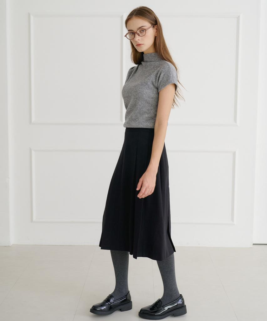 Bye Bye Seop Tuck Pleated Wool Midi Skirt Black [T44]