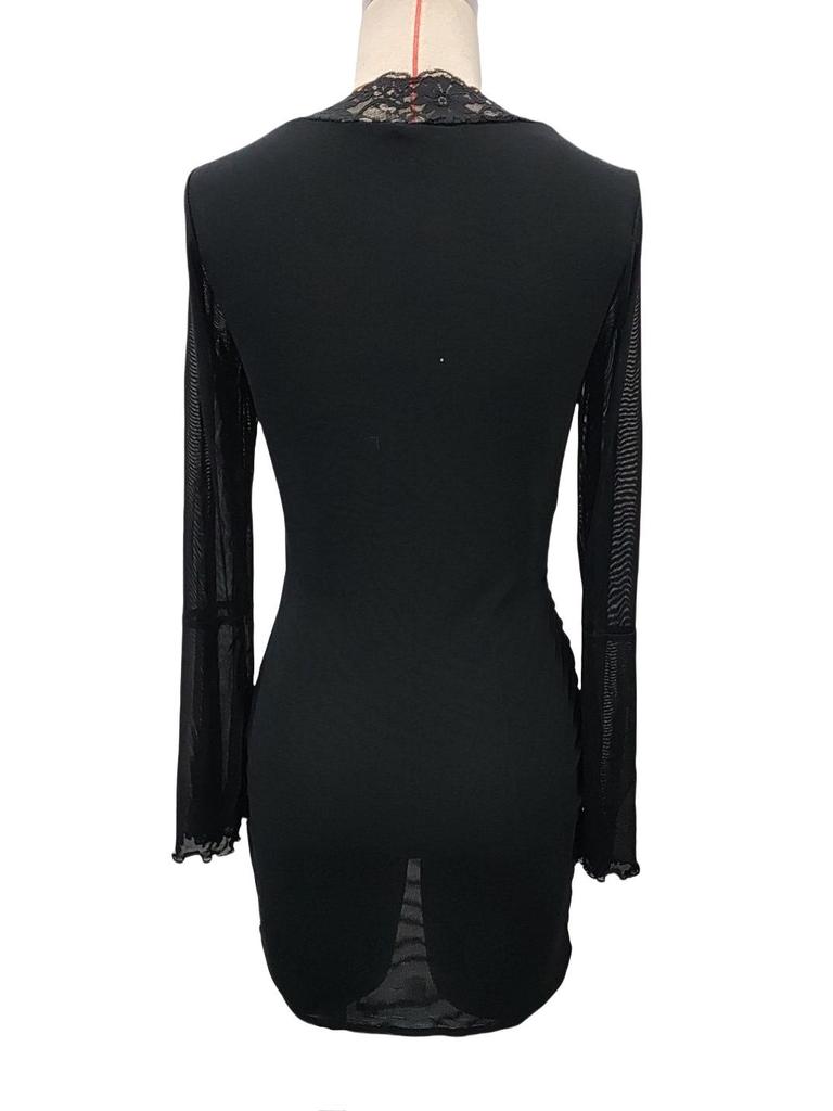 2025 Spring/Summer Women's V-neck Mesh Lace Flared Sleeve Mini Dress