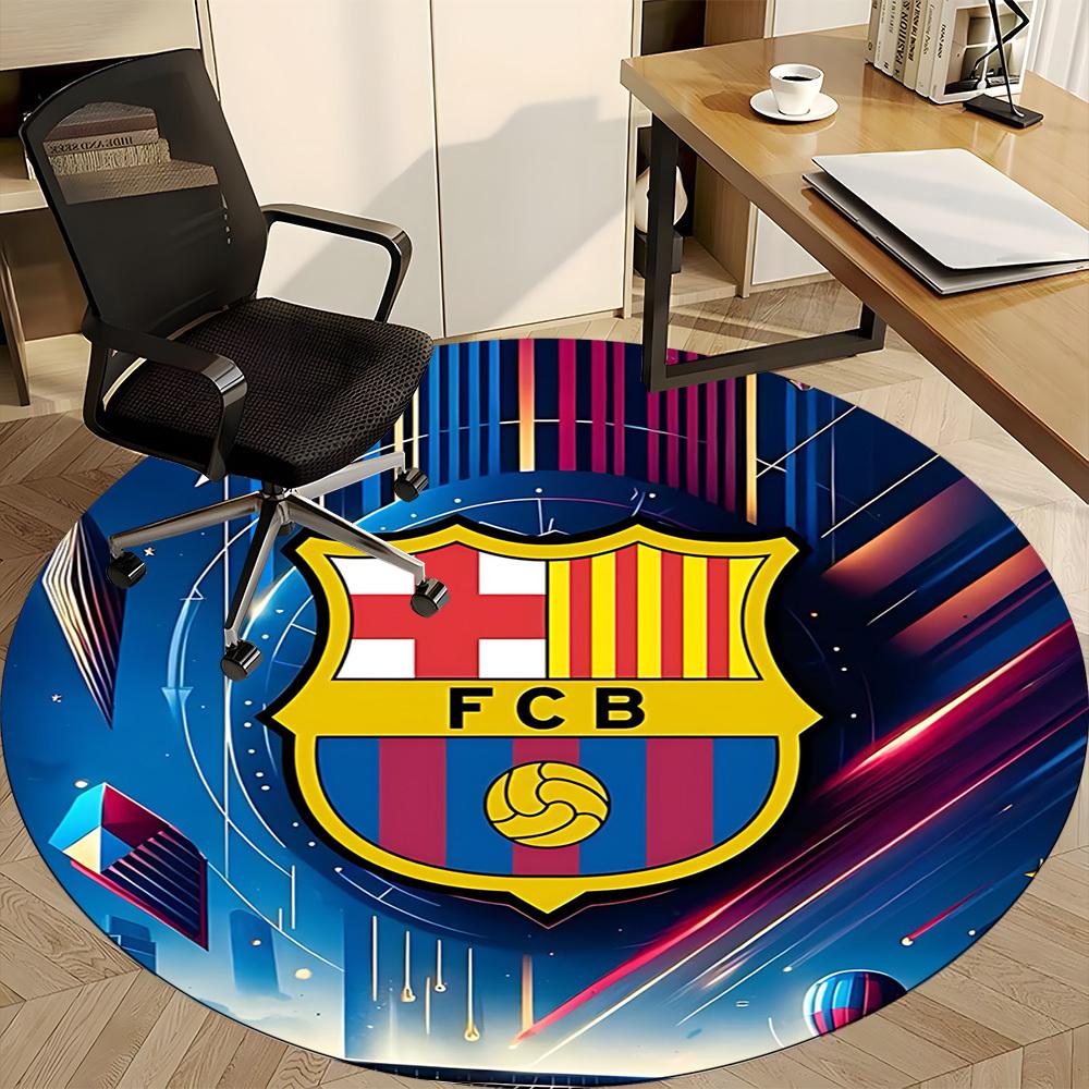 

1pcBarcelona Football Office Round Area Rug, Indoor Mat Suitable For Office, Under Office Chairs Bedroom Living Room Home Decor, Room Deco 150cm