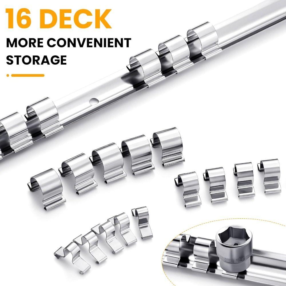 New 1/4 3/8 1/2 Inch Storage Rack Stainless Steel With 16 Clips Organizer Tray Mountable Sliding Stand