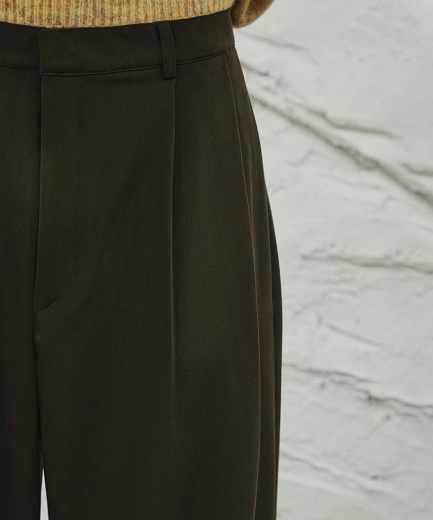 SIGNATURE Double-Tuck Wide Slacks [Deep Brown]