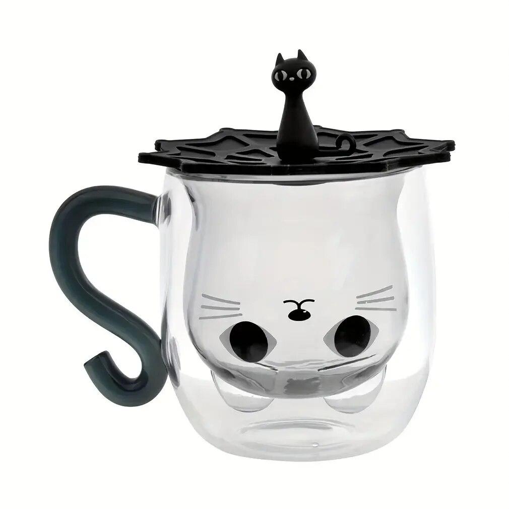Roztomilý tvar kočky Sklenice na šálek Dvoustěnné izolované sklenice Šálek na espresso Hrnček na kávu Čaj Mléko Nejlepší dárek pro kancelář a osobního přítele