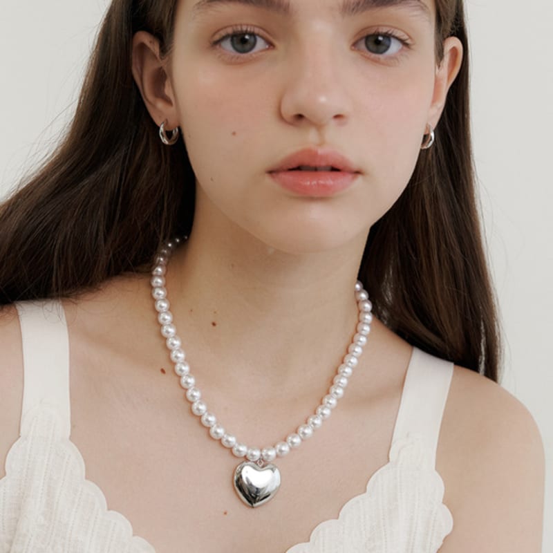 GETMEBLING Silver heart pearl Necklace