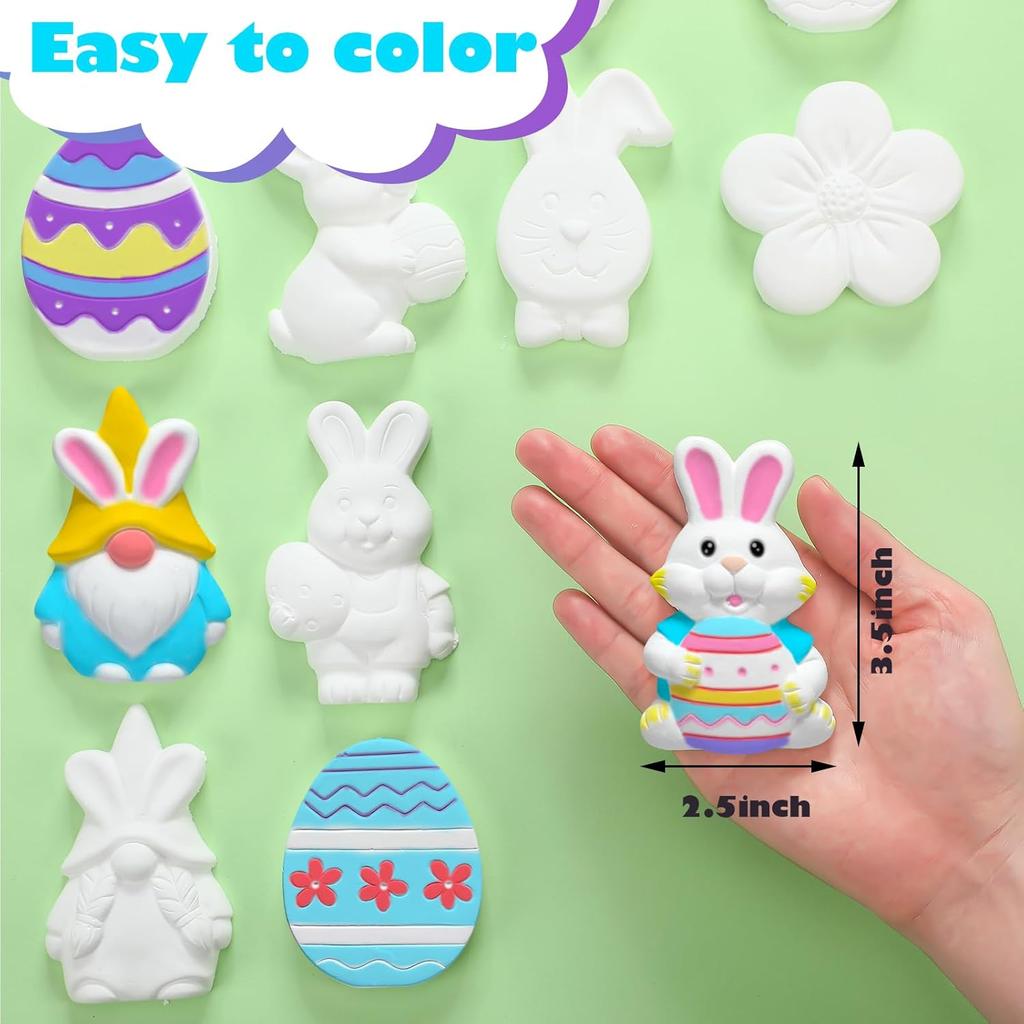 Sinmoe 12 Sets Easter Painting Kit for Kids Unpainted DIY Ceramic Figurines Paint Your Own Figurines Easter Egg Bunny Gnomes Carrot Flower