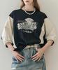 MAXZA Lettering Embroidered Colorblock T-Shirt