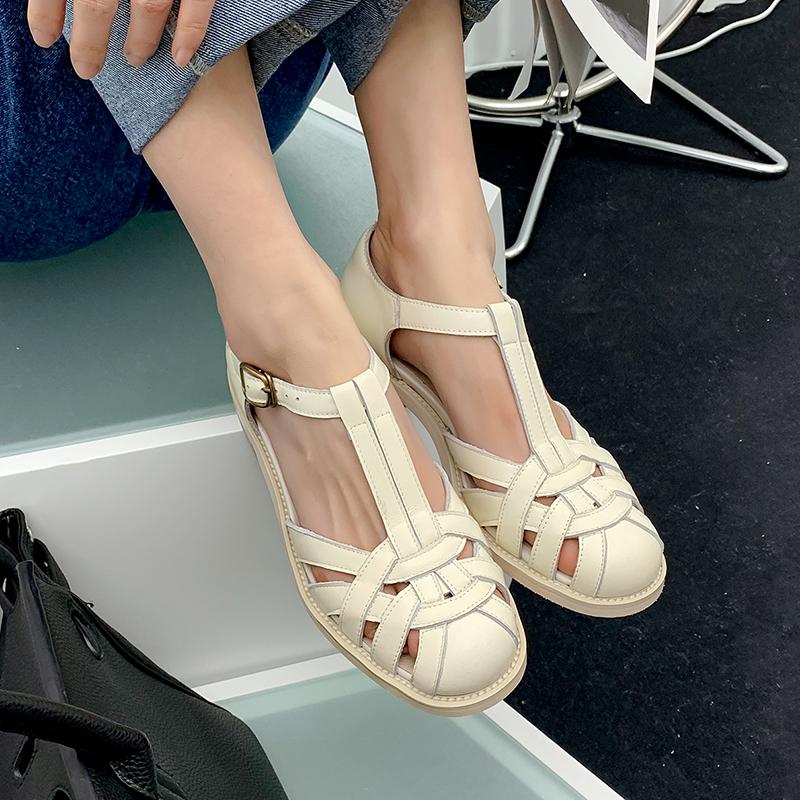 Women 2024 Summer Sandals Low Heel Platform Sandals Female Shoes Sewing Buckle Comfortable Casual Hollow Out Women's Plus Size
