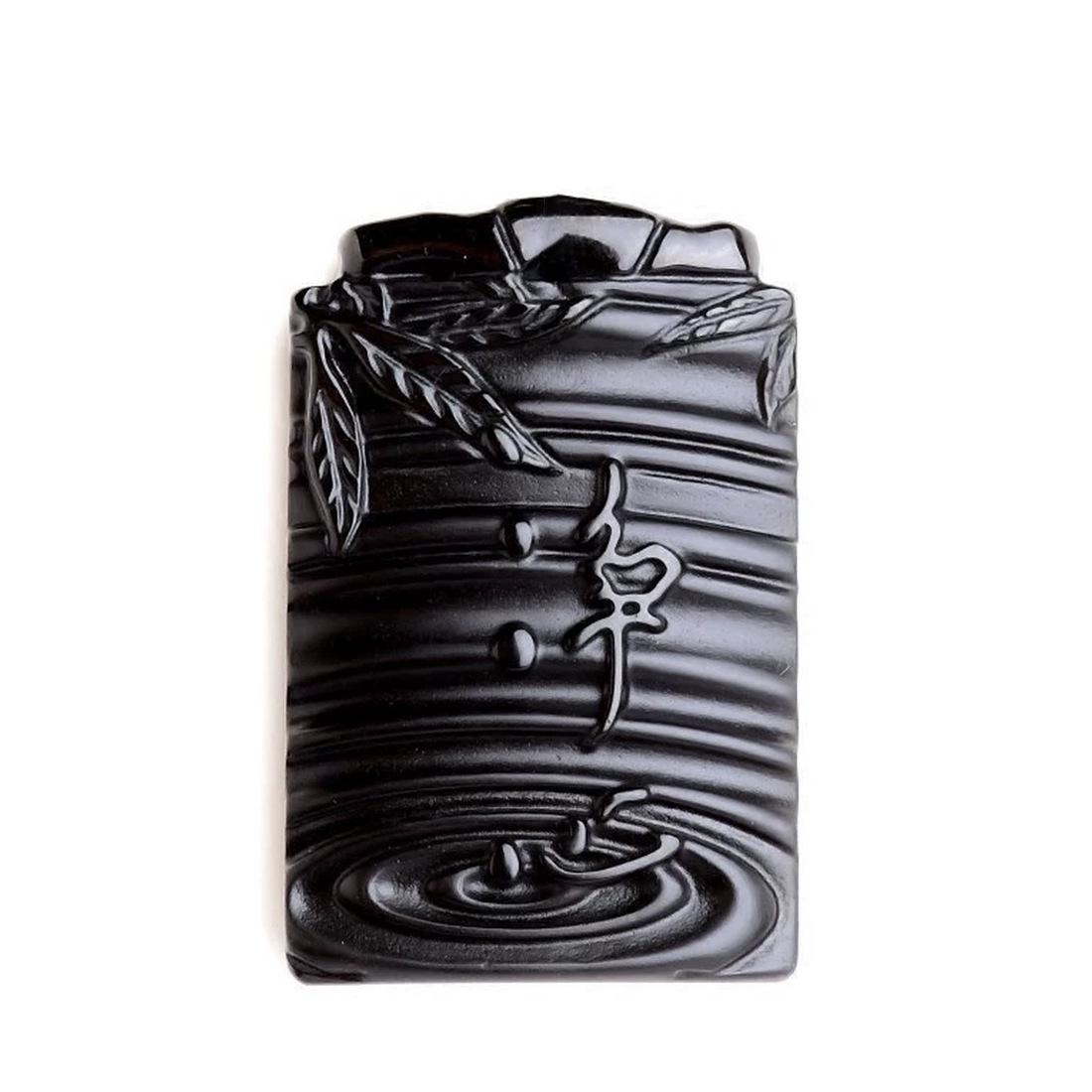Obsidian Pure Heart Pendant: Peace, Safety  Rising Success Talisman - Wealthy Bamboo Unisex Crystal Necklace