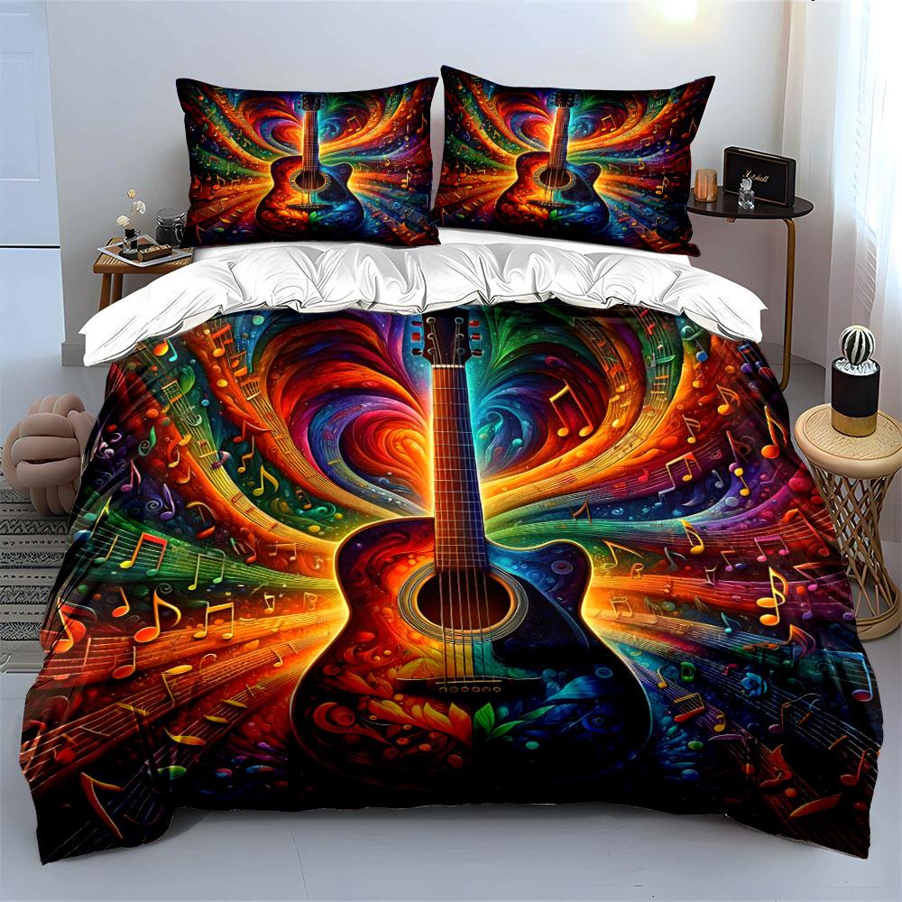 Colorful Music Art Decor Set Soft Comfortable Duvet Cover Bedding Set Included 1*Duvet Cover & 2*Pillowcases, Gift