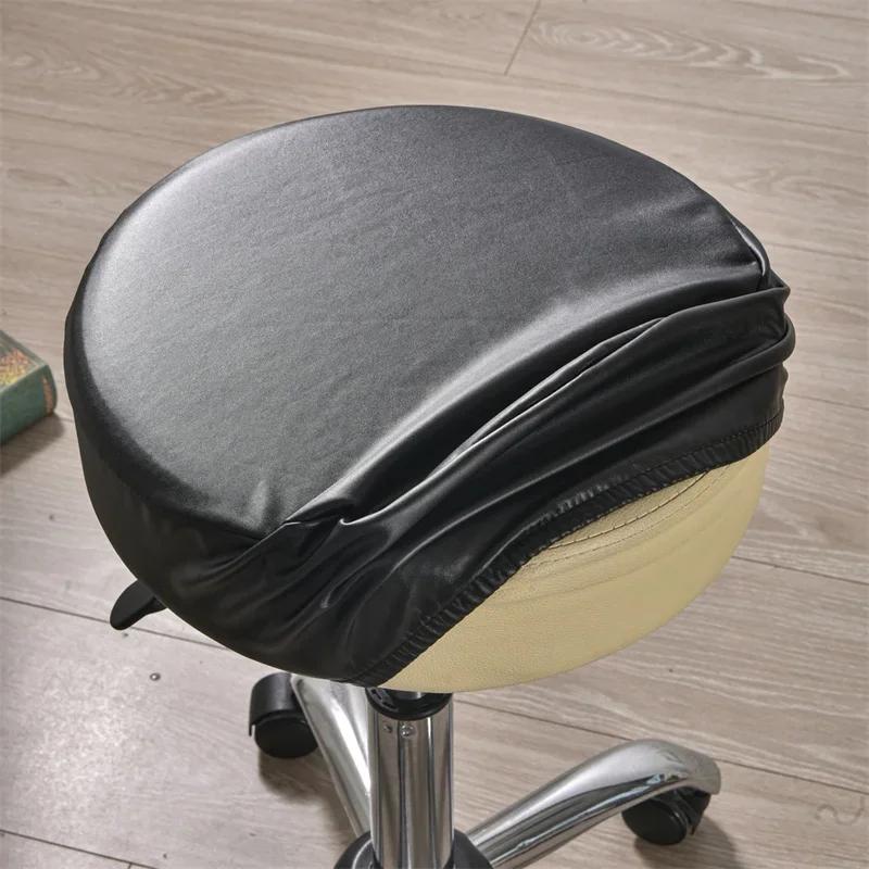 Waterproof Round Stool Cover Leather Elastic Barstool Covers All Inclusive Solid Color Rotating Chair Slipcover Home Hotel Decor