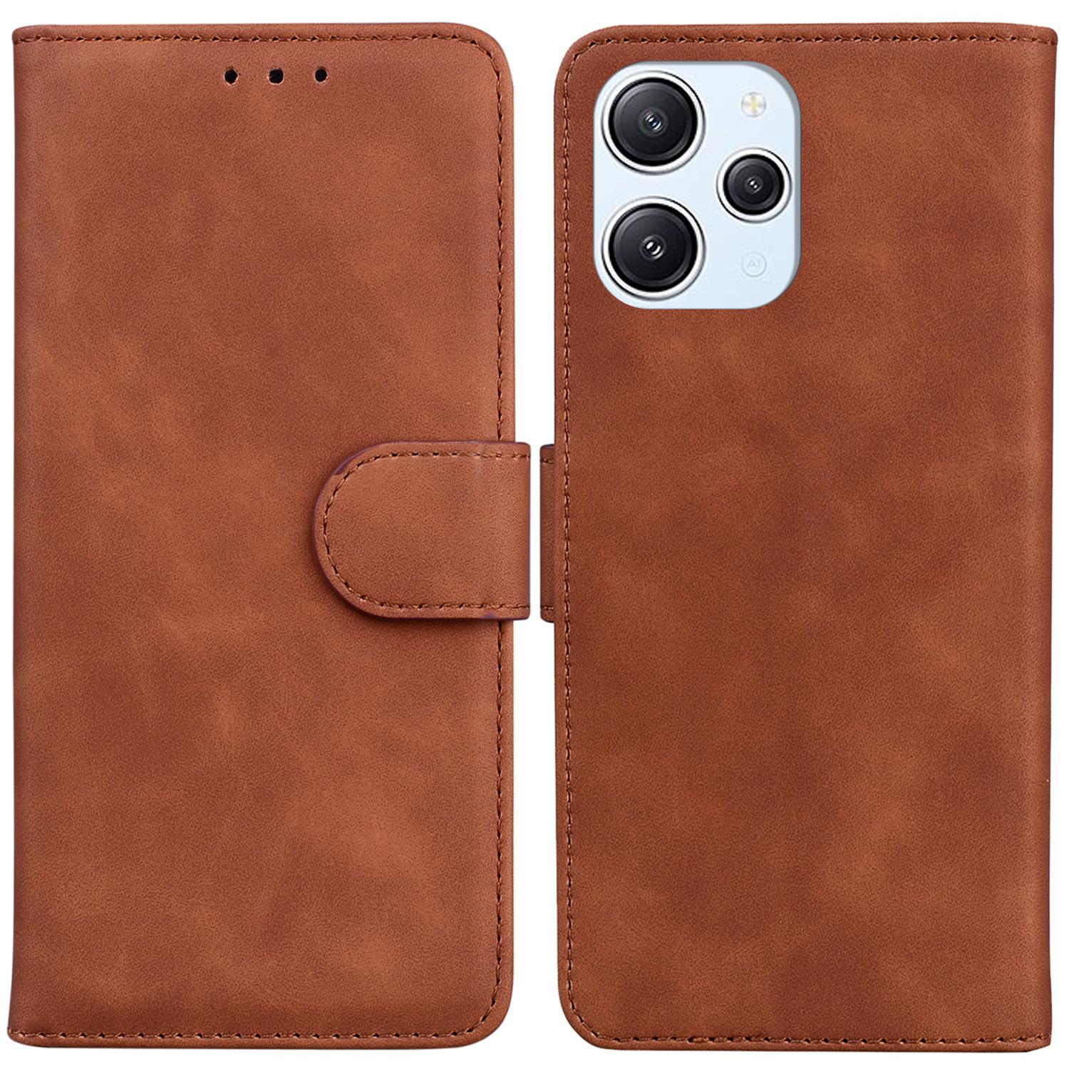 

Solid Color Wallet Phone Cover for Xiaomi Redmi 12 4G,PU Leather Stand Phone Case Brown