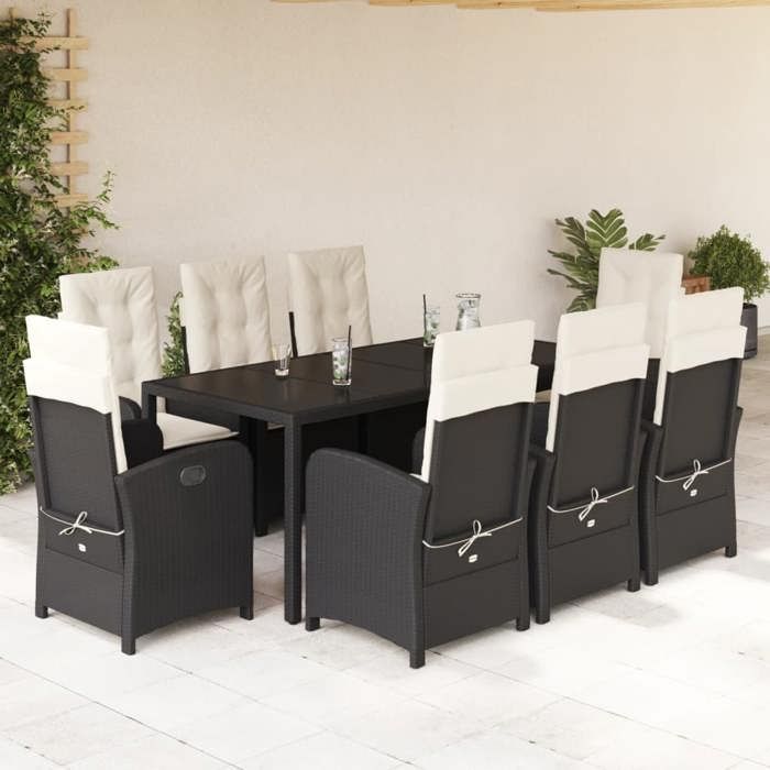 VidaXL Ensemble à Manger de Jardin avec Coussins 9 pcs, Table et Chaises avec Dossier Réglable, Meubles d'Extérieur Patio 3212201