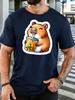 Cute Capybara Drinking Unisexgo Tea Unisexs Front Print T Shirt Kawaii Rodent Graphic Tee Casual Short Sleeve Top Bubble Tea Fan Gift