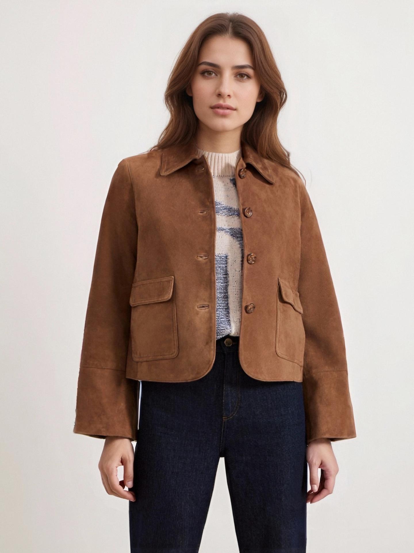Suede trench coat women s coat spring and autumn new women s clothing European and American solid color fashion jacket women european and american size s
