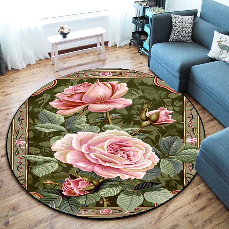 Rose Garden Elegance Round Rug Home Soft Decorative Anti Slip Yoga Table And Chair Mat Carpet Outdoor Floor Mat Carpet S5
