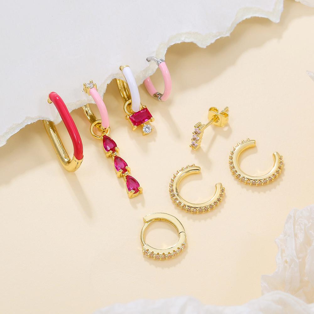 Stainless Steel Zircon Geometry Dangle Earring 18K Gold Plated Huggie Women's Earring Ear Clip Piercing Jewelry Pendientes Mujer