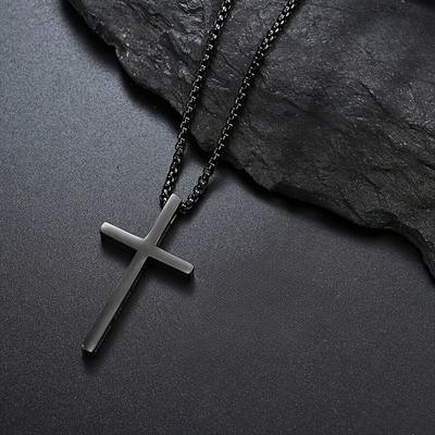 Elegante Collana Nera a Croce per l'Uso Quotidiano e Occasioni Speciali Come la Festa del Papà, Collana Minimalista per l'Uso Quotidiano Collana