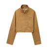 Womens Faux Suede Collar Jacket With Front Pockets Classic Single-Breasted Design 2025 Urban Chic Outerwear