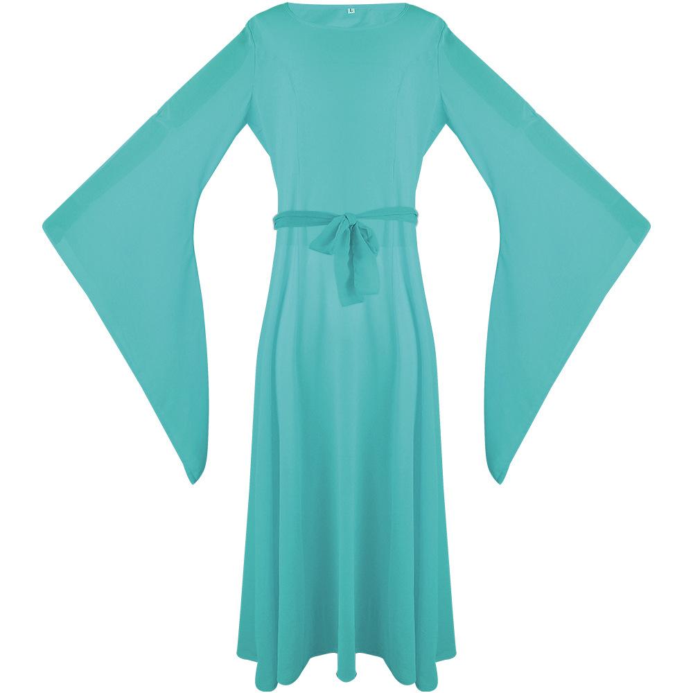 

Средневековое европейское платье с рукавами-рожками, шнуровкой, шифоновым маятником, однотонное, длинное, платье принцессы XXXL