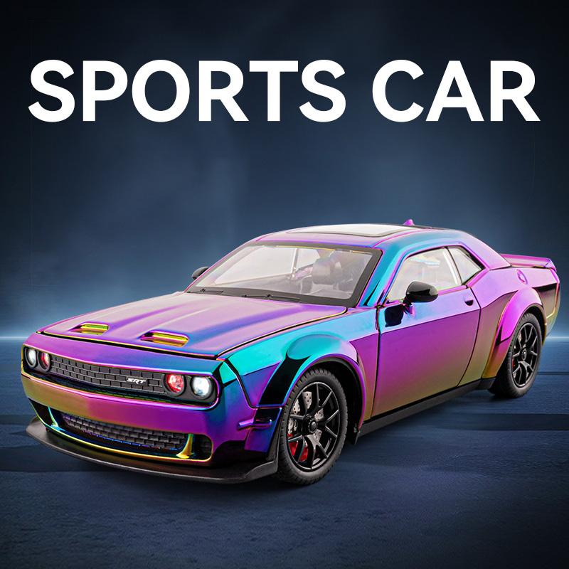 1/24 Dodge Challenger Hellcat SRT Electroplating Version Alloy Scale Car Model Diecast Metal Sound and Light Children Toy Car Vehicles