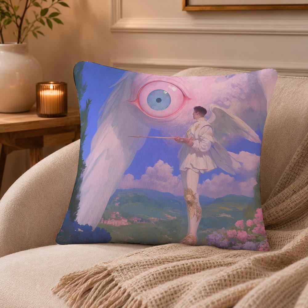 Angel Digital Art Cool Cushion Cover Anti-dustmite Pillowcase Invisible Zipper Silky Short Plush Sofa Cushion Cover