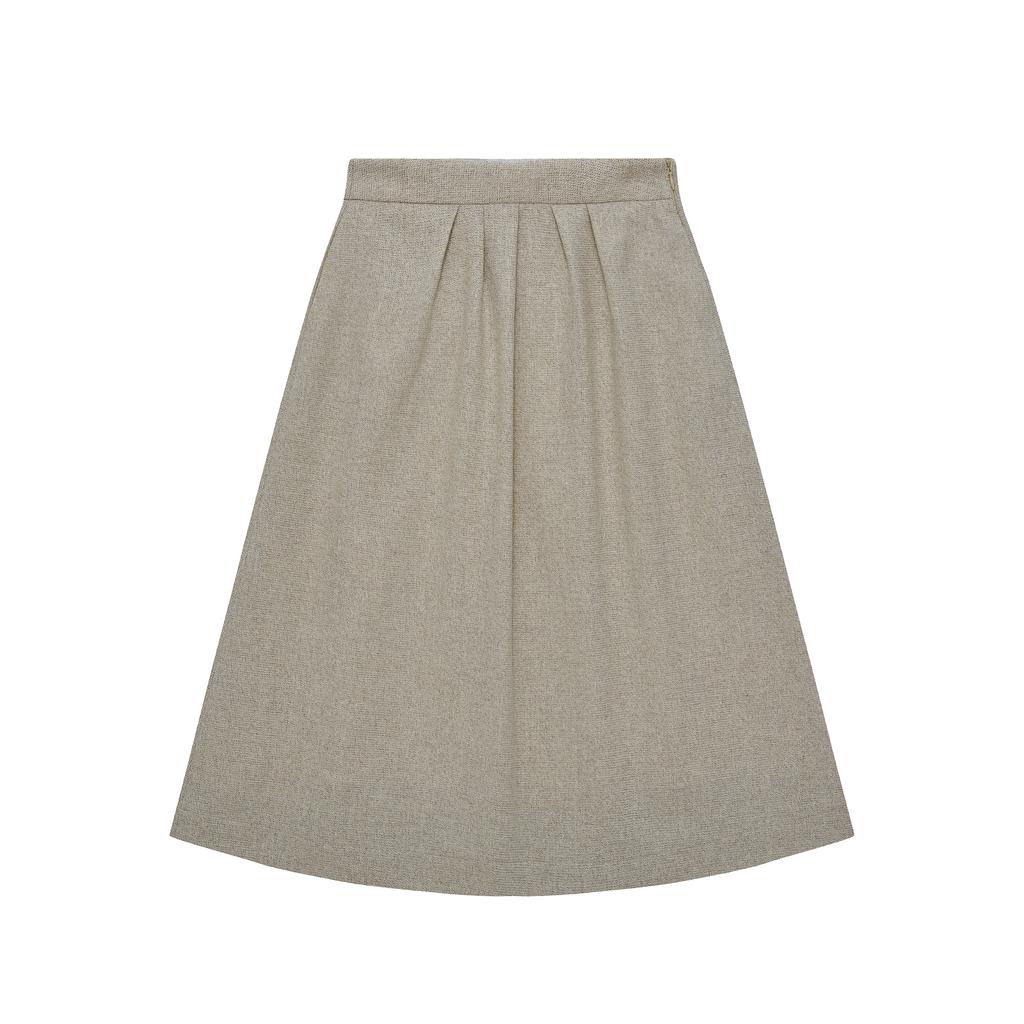 Ana Wool Blend Tuck Skirt (Beige)